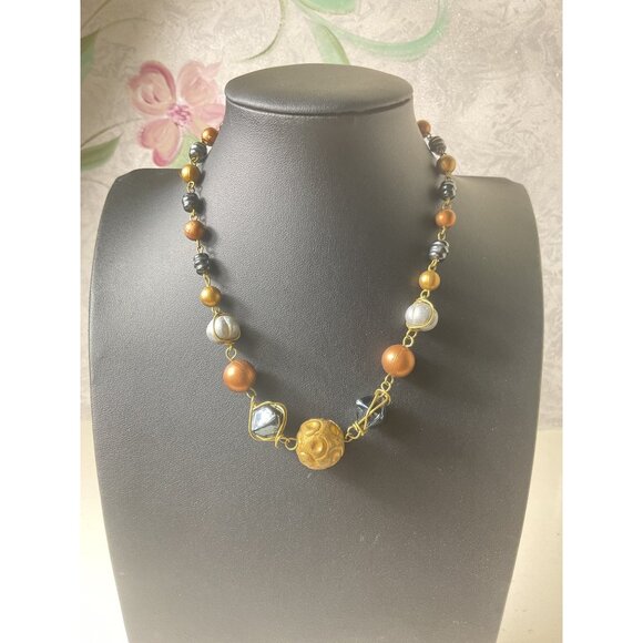 Beaded Multicolor Statement Necklace With Spring Ring Clasp Closure - Picture 1 of 4